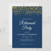 退職パーティー金ゴールドグリッター紙吹雪青 招待状 (正面)