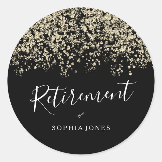 退職パーティー金ゴールドグリッター紙吹雪 ラウンドシール (正面)