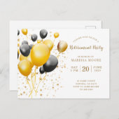 退職パーティー金ゴールドバラおよび金ゴールド 案内ポストカード (正面/裏面)