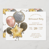 退職パーティー金ゴールドバラ金ゴールドバルーン 招待状 (正面/裏面)