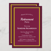 退職パーティー金ゴールドフレームバーガンディ 招待状 (正面/裏面)