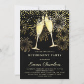 退職パーティー金ゴールドブラックグリッター紙吹雪招待 招待状 (正面)