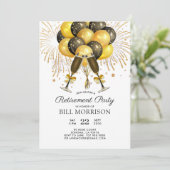 退職パーティー金ゴールドブラックバルーンシャンパン 招待状 (スタンド正面)