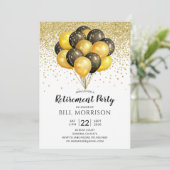 退職パーティー金ゴールドブラックバルーン紙吹雪 招待状 (スタンド正面)