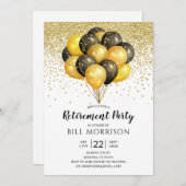退職パーティー金ゴールドブラックバルーン紙吹雪 招待状 (正面/裏面)