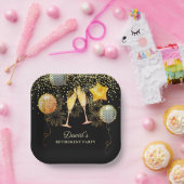 退職パーティー金ゴールドブラック紙吹雪シャンパン ペーパープレート (パーティー)