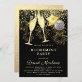 退職パーティー金ゴールドブラック紙吹雪シャンパン 招待状 (正面/裏面)