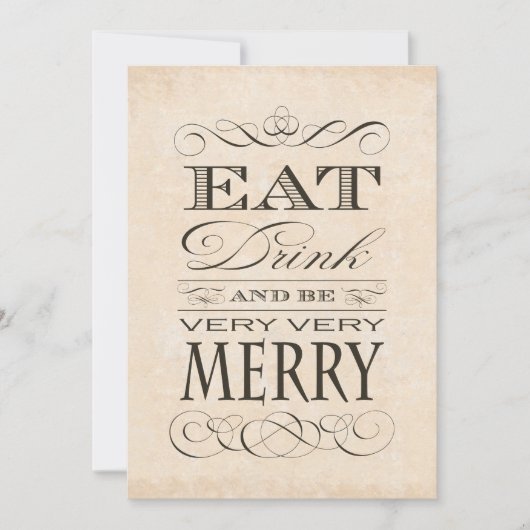 退職パーティー食べ:飲み物と非常にメリー 招待状 (正面)