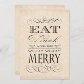 退職パーティー食べ:飲み物と非常にメリー 招待状 (正面/裏面)