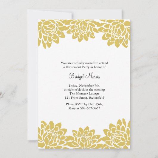 退職パーティー黄モダン色およびフローラ招待状 招待状 (正面)
