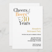 退職パーティー30年応援とビールミニマル 招待状 (正面/裏面)