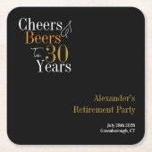 退職パーティー30年応援とビール スクエアペーパーコースター (正面)