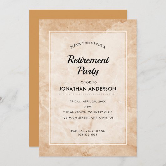 退職パーティー | おしゃれな大理石の背景 招待状 (正面/裏面)