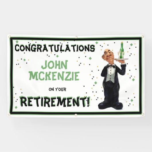 退職パーティー-おもしろいウェイターつるサイン 横断幕 (横)