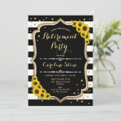退職パーティー – ひまわり白黒ストライプ数 招待状 (スタンド正面)
