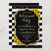 退職パーティー – ひまわり白黒ストライプ数 招待状 (正面/裏面)