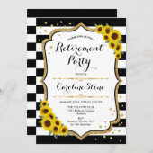 退職パーティー – ひまわり白黒ストライプ数 招待状 (正面/裏面)