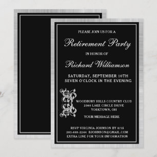 退職パーティー エレガント ブラック シルバー 招待状