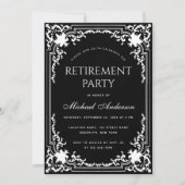 退職パーティー エレガント ブラック&ホワイト ヴィンテージ 招待状 (正面)