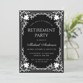 退職パーティー エレガント ブラック&ホワイト ヴィンテージ 招待状 (スタンド正面)