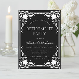 退職パーティー エレガント ブラック&ホワイト ヴィンテージ 招待状