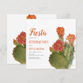 退職パーティー カクタス フラワー ウォーターカラー スクリプト 招待状 (正面/裏面)