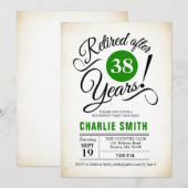 退職パーティー – グリーン白黒 招待状 (正面/裏面)