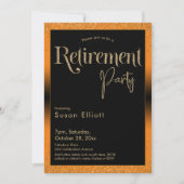 退職パーティー ゴールドグリッター オレンジ 招待状 (正面)