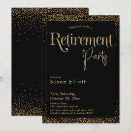退職パーティー ゴールドグリッター ブラック 招待状