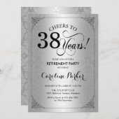 退職パーティー – シルバーブラックダマスク 招待状 (正面/裏面)