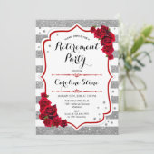 退職パーティー - シルバー ホワイト ストライプ ローズ 招待状 (スタンド正面)