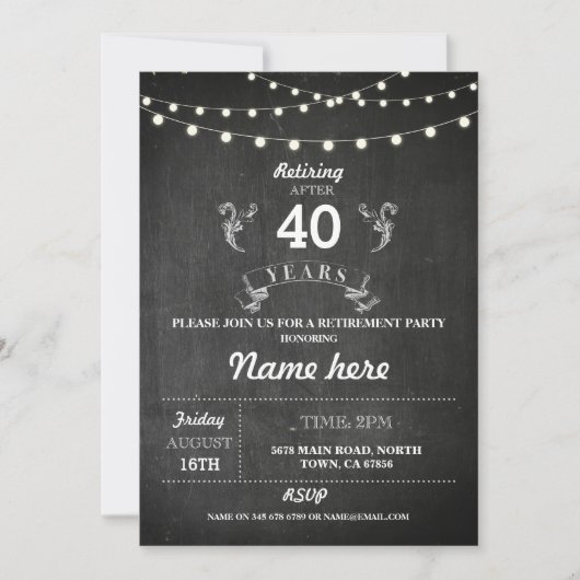 退職パーティー　ナチュラル　引退　黒板　招待状 招待状 (正面)