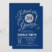 退職パーティー – ネイビーブルーシルバー 招待状 (正面/裏面)