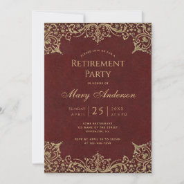 退職パーティー バーガンディ ゴールド ヴィンテージ エレガント 招待状