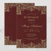 退職パーティー バーガンディ ゴールド ヴィンテージ エレガント 招待状 (正面/裏面)