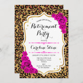 退職パーティー – ピンク金ゴールドヒョウ印刷 招待状 (正面/裏面)