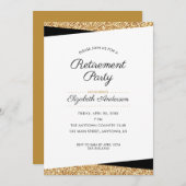 退職パーティー |ブラックおよび金ゴールドグリッター 招待状 (正面/裏面)