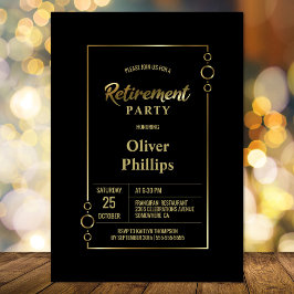 退職パーティー ブラック ゴールドフレーム パーティー 招待状