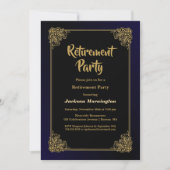 退職パーティー ブラック ゴールドフレーム 招待状 (正面)