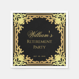 退職パーティー ブラック ゴールド エレガント スクリプト ヴィンテージ スタンダードカクテルナプキン