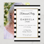 退職パーティー ブラック ホワイト ストライプ ゴールド フォト 招待状 (正面/裏面)