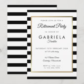 退職パーティー ブラック ホワイト ストライプ ゴールド 招待状 (正面/裏面)