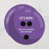 退職パーティー「ボウルに入ろう！」 パープルボーリングボール 招待状 (正面/裏面)