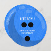 退職パーティー「ボウルに入ろう！」 ブルーボーリングボール 招待状 (正面/裏面)