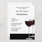 退職パーティー モダン ブラック＆ホワイト ワインボトル 招待状 (正面/裏面)