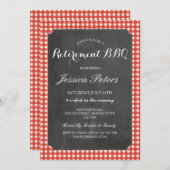 退職パーティー·レッド·チェック·チ素朴ョークBBQ 招待状 (正面/裏面)