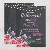 退職パーティー 女性 花 ピンク 招待状 (正面/裏面)