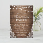 退職パーティー |木製素朴のストリングライトレース 招待状 (スタンド正面)