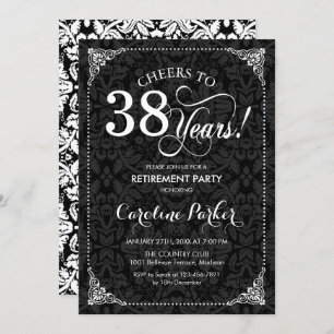 退職パーティー – 白黒ダマスク 招待状