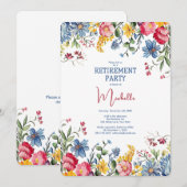 退職パーティー 花の水彩招待状 招待状 (正面/裏面)